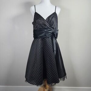 Jessica Polka Dot Dress Womens 12 Black Bow Tulle Rockabilly Party Cocktail Grad